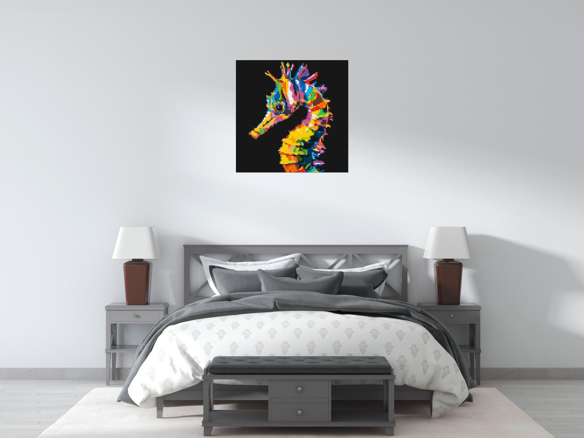 Colourful Seahorse Pop Art - Brick Art Mosaic Kit 4x4 scene