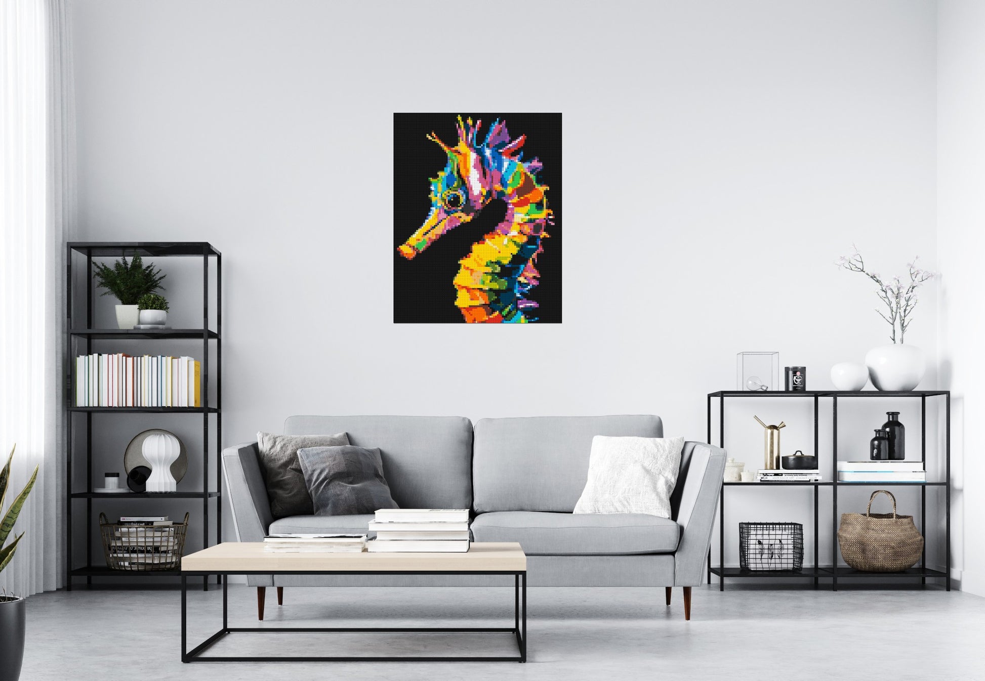 Colourful Seahorse Pop Art - Brick Art Mosaic Kit 4x5 scene