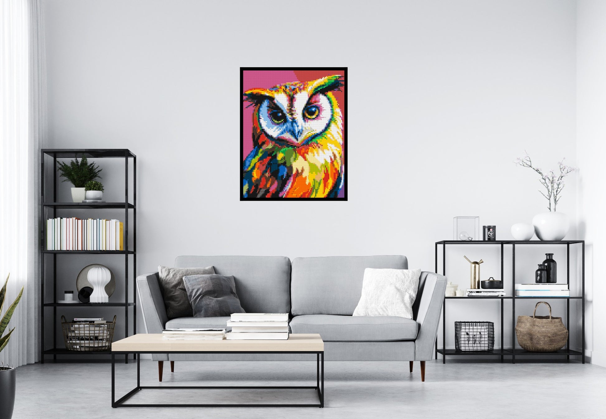 Owl Colourful Pop Art - Brick Art Mosaic Kit 4x5 scene with frame