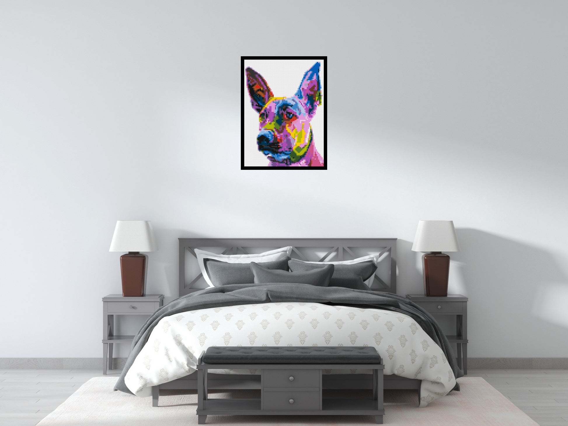 Belgian Malinois Colourful Pop Art - Brick Art Mosaic Kit 3x4 scene with frame