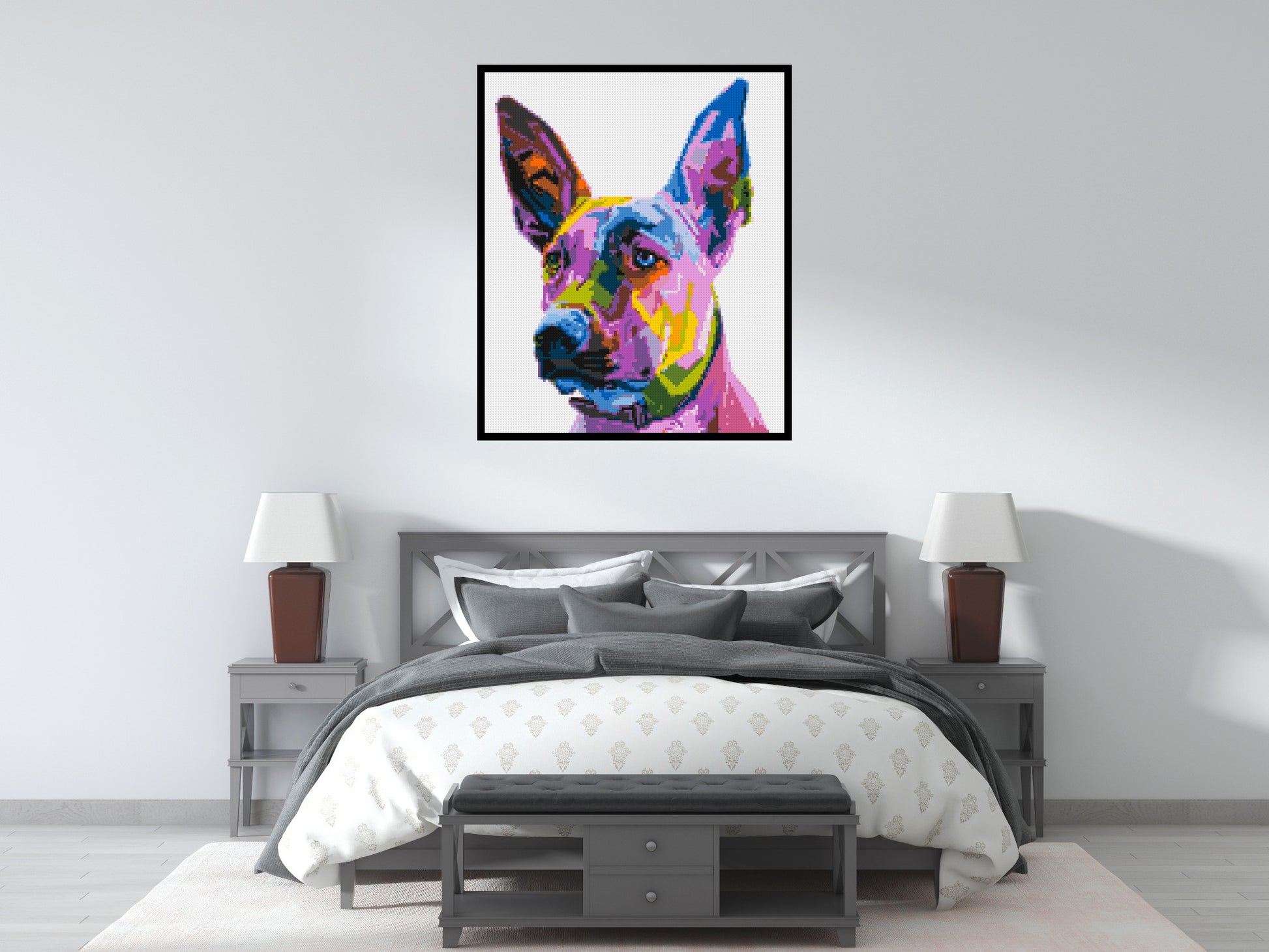 Belgian Malinois Colourful Pop Art - Brick Art Mosaic Kit 5x6 scene with frame