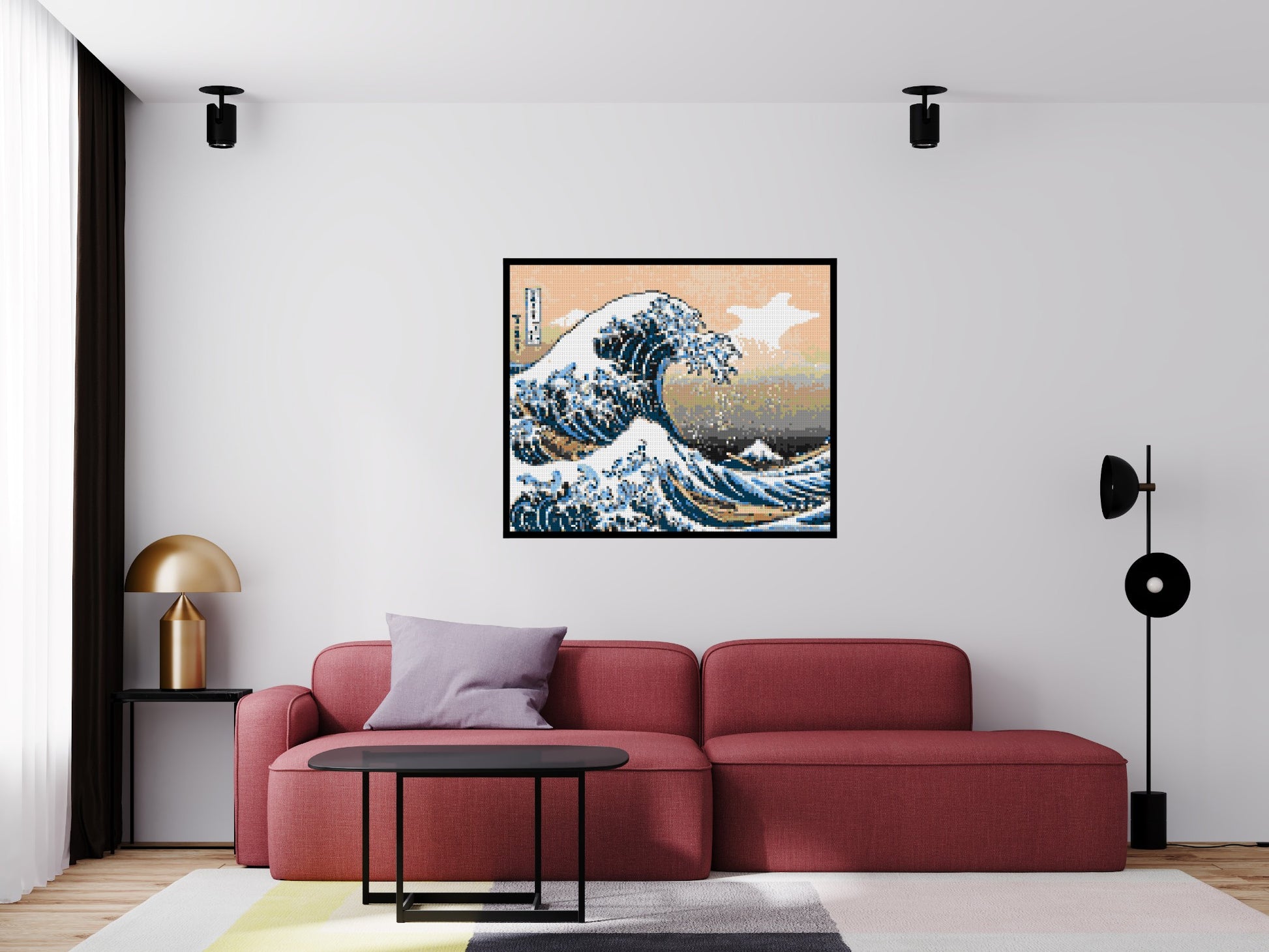 The Great Wave Off Kanagawa by Katsushika Hokusai  - Brick Art Mosaic Kit 6x5 scene with frame