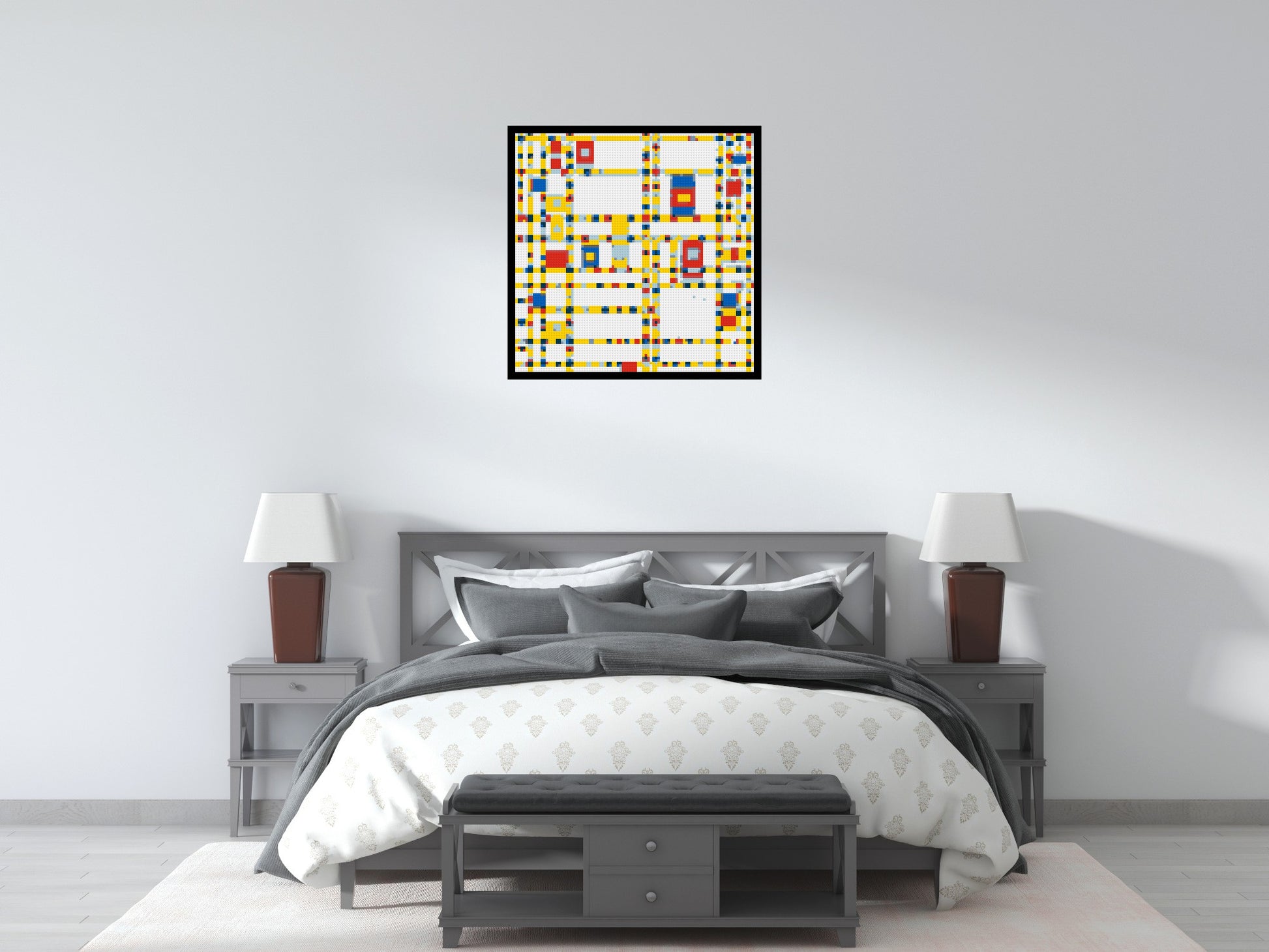 Broadway Boogie Woogie by Piet Mondrian - Brick Art Mosaic Kit 4x4 scene with frame