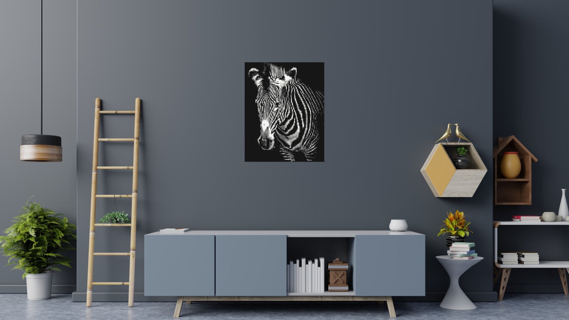 Black & White Zebra - Brick Art Mosaic Kit 4x5 scene