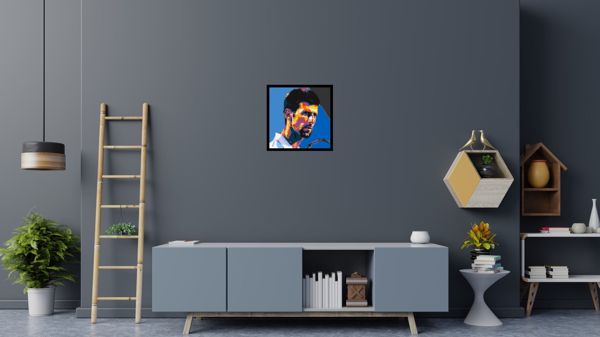 Novak Djokovic - Brick Art Mosaic Kit 3x3 scene with frame