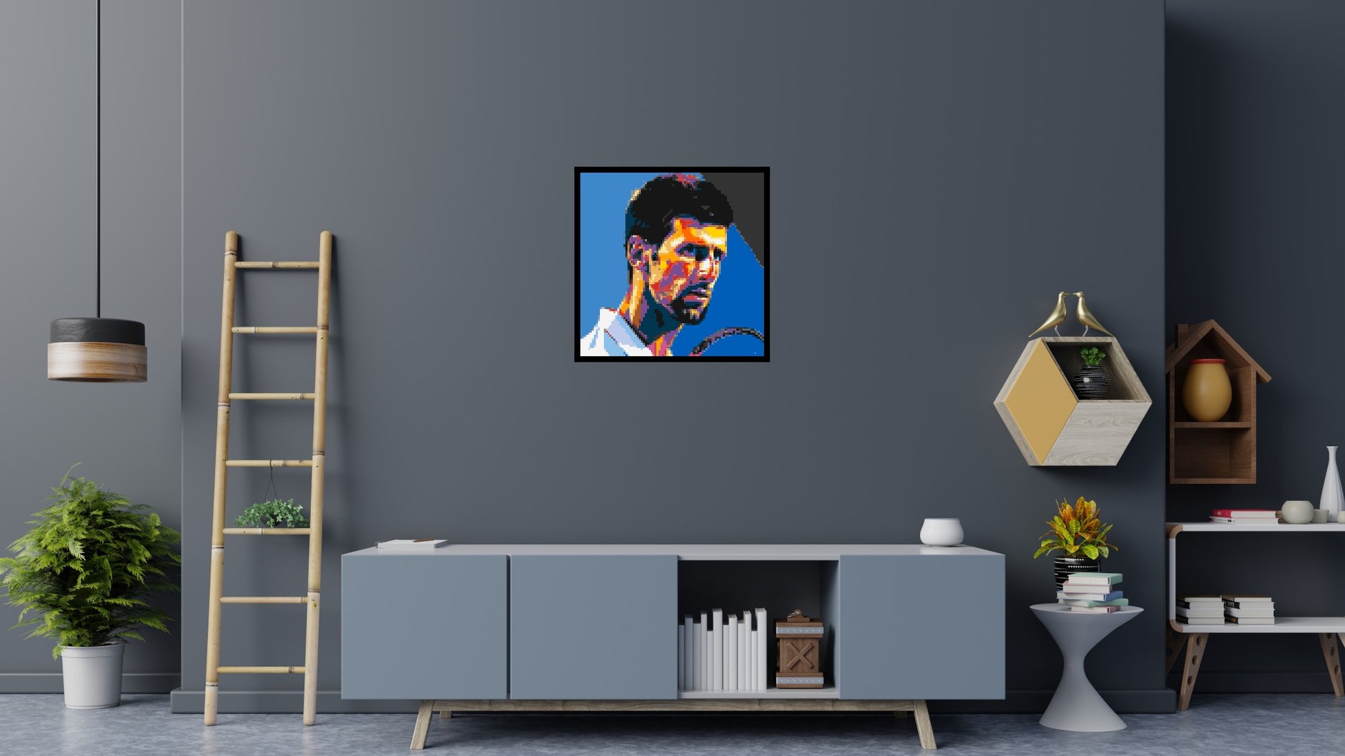 Novak Djokovic - Brick Art Mosaic Kit 4x4 scene with frame