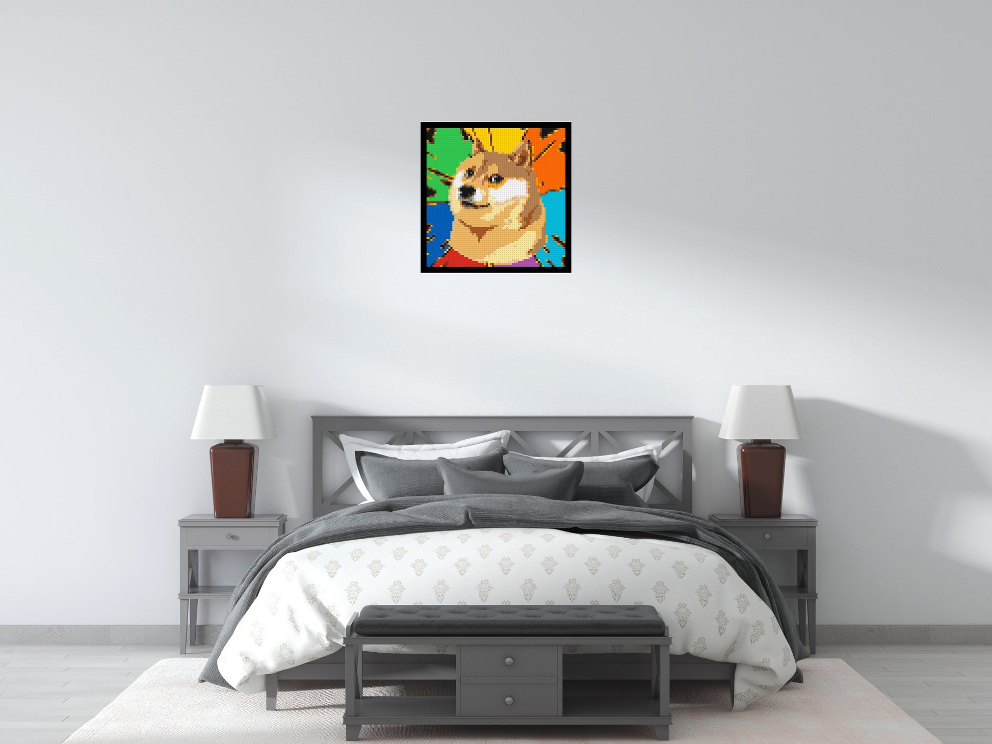 Colourful Doge Meme - Brick Art Mosaic Kit 3x3 scene with frame