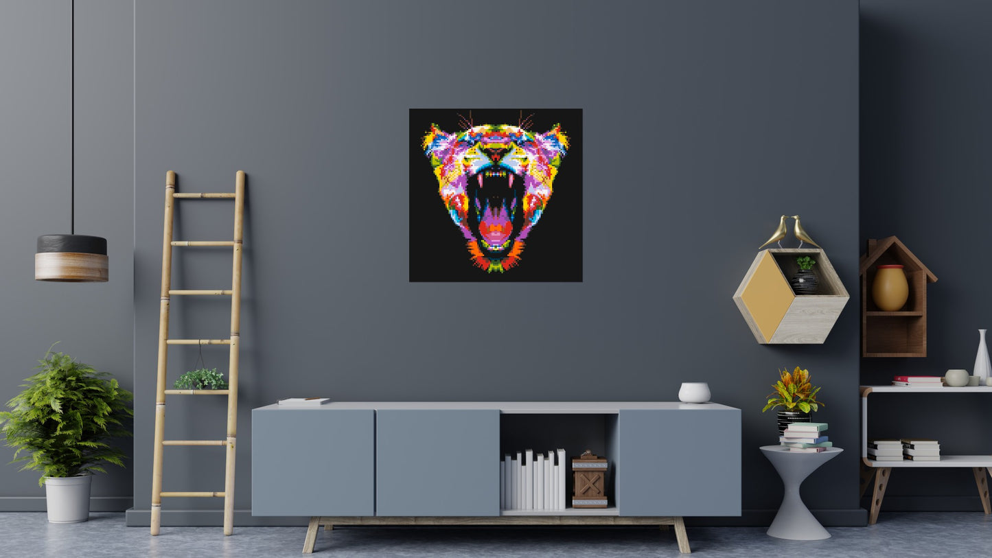 Roaring Tiger Colourful Pop Art - Brick Art Mosaic Kit 5x5 large