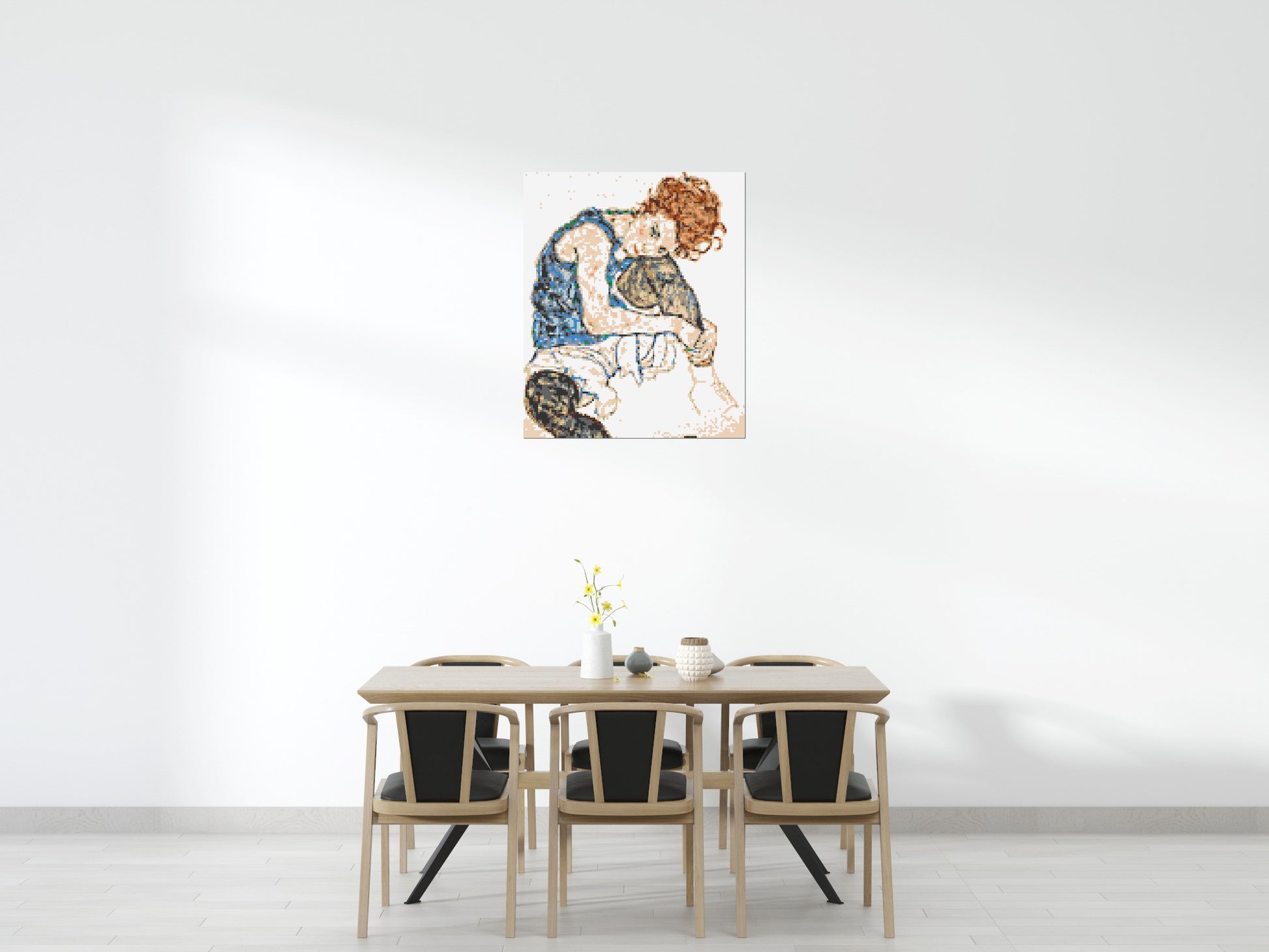 Woman Sitting with Bent Knee by Egon Schiele  - Brick Art Mosaic Kit 5x6 scene