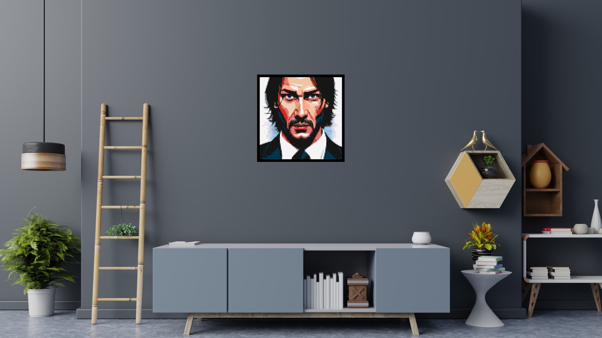 Keanu Reeves as John Wick - Brick Art Mosaic Kit 4x4 scene with frame