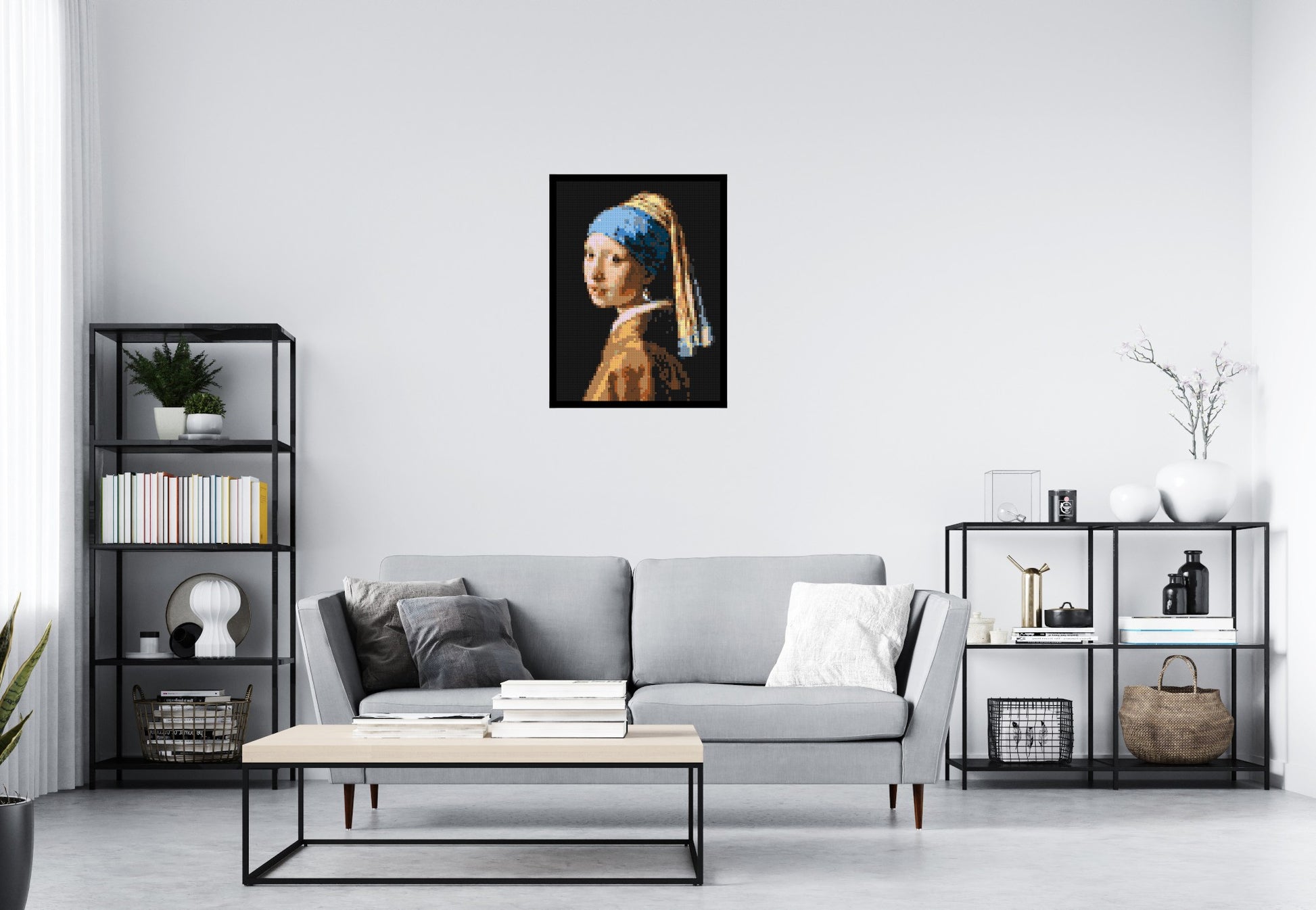 Girl with a Pearl Earring by Johannes Vermeer - Brick Art Mosaic Kit 3x4 scene with frame