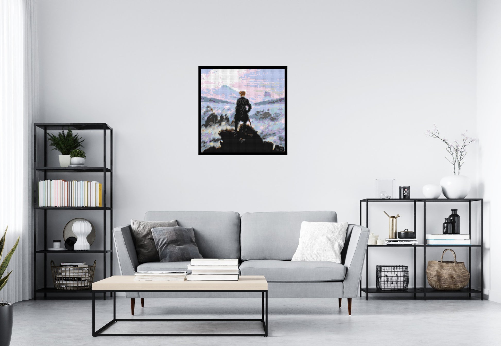 Wanderer Above the Sea of Fog by Caspar D. Friedrich  - Brick Art Mosaic Kit 4x4 scene with frame