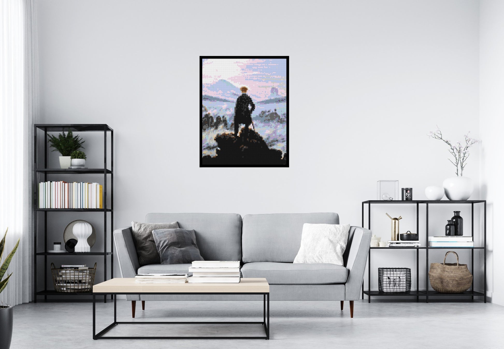 Wanderer Above the Sea of Fog by Caspar D. Friedrich  - Brick Art Mosaic Kit 4x5 scene with frame