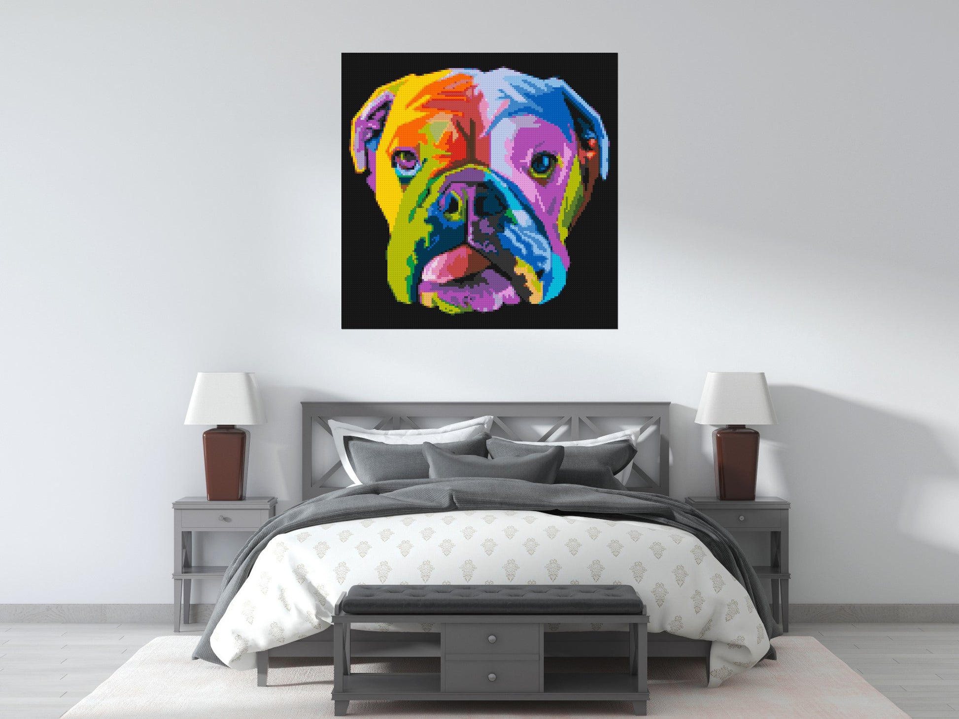 English Bulldog Colourful Pop Art - Brick Art Mosaic Kit 6x6 scene