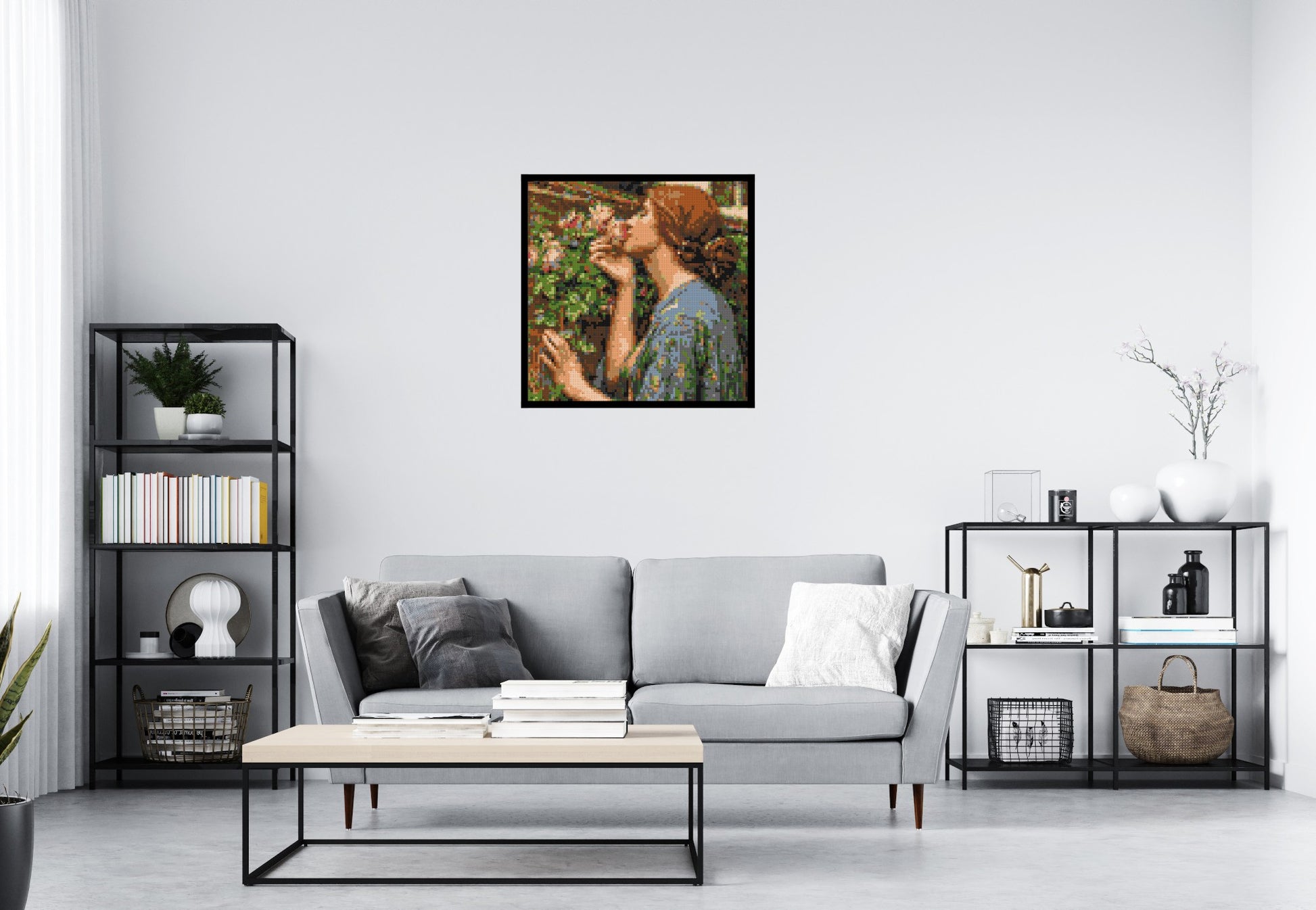 The Soul of The Rose by J. W. Waterhouse - Brick Art Mosaic Kit 4x4 scene with frame