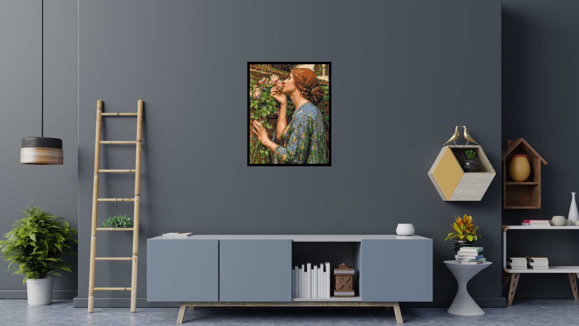 The Soul of The Rose by J. W. Waterhouse - Brick Art Mosaic Kit 4x5 scene with frame