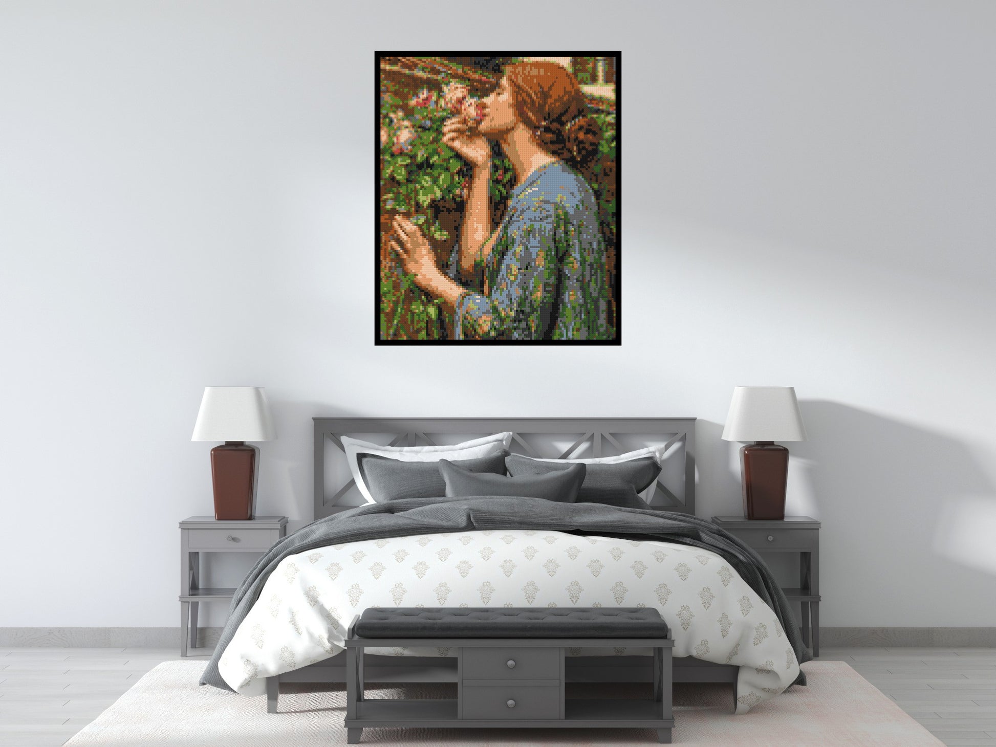 The Soul of The Rose by J. W. Waterhouse - Brick Art Mosaic Kit 5x6 scene with frame