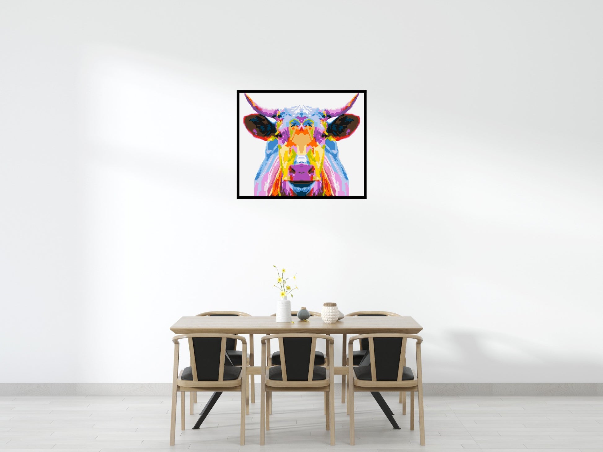 Cow Colourful Pop Art  - Brick Art Mosaic Kit 6x5 scene with frame