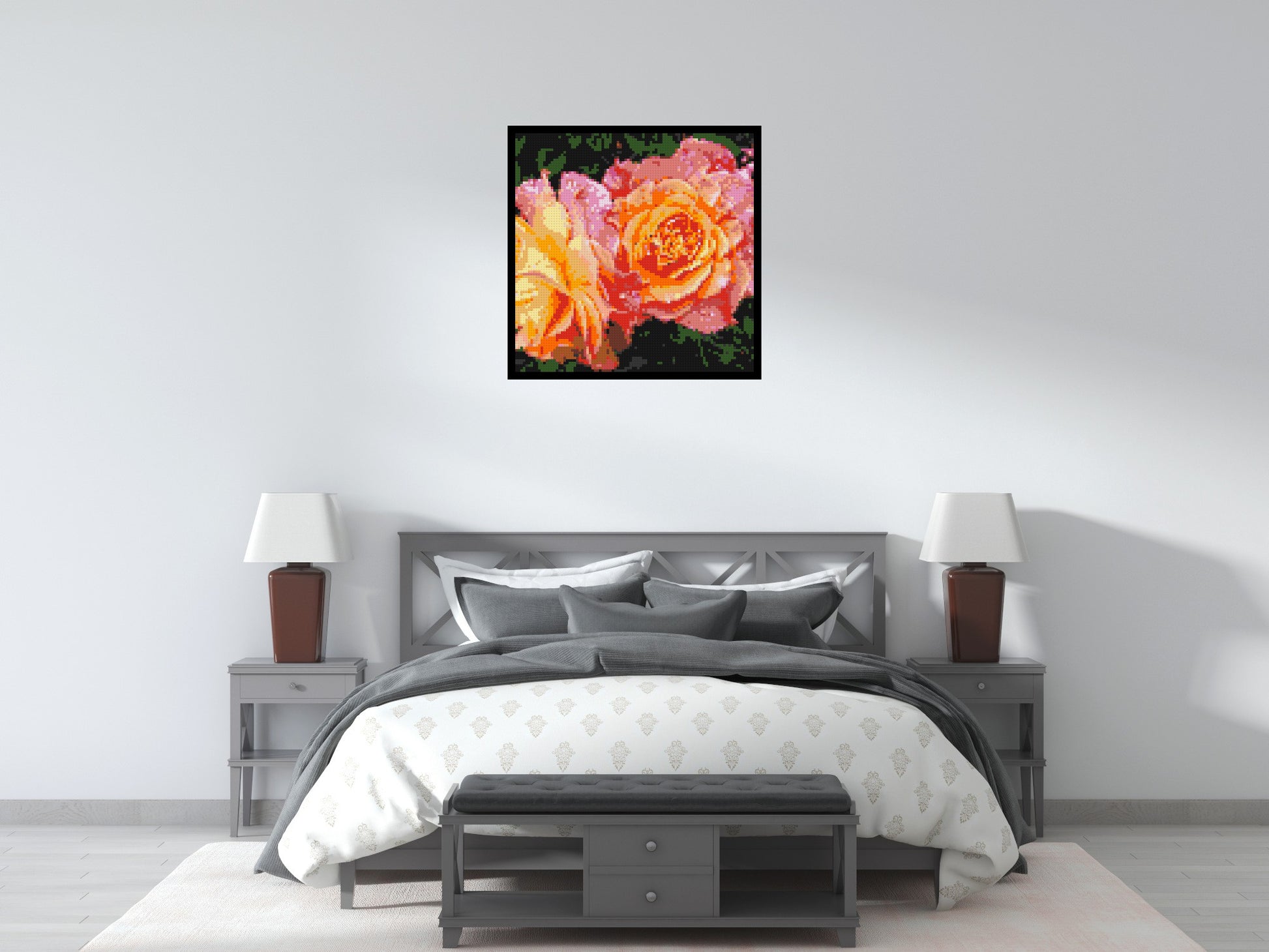 Roses - Brick Art Mosaic Kit 4x4 scene with frame