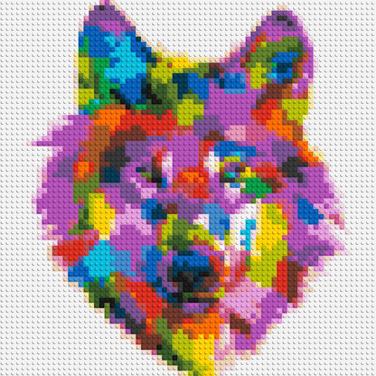 Wolf Colourful Pop Art - Brick Art Mosaic Kit 3x3 large