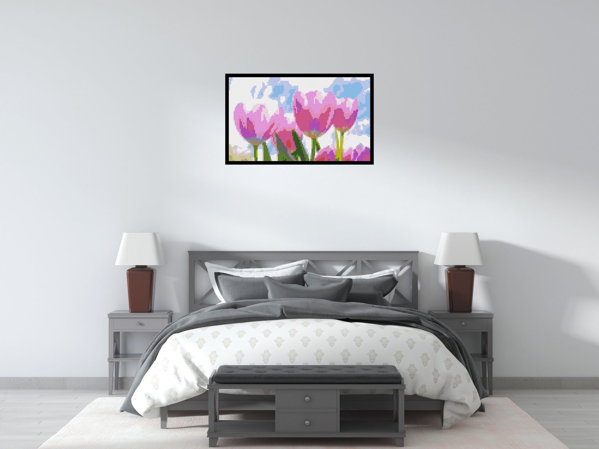 Pink Tulips - Brick Art Mosaic Kit 5x3 scene with frame