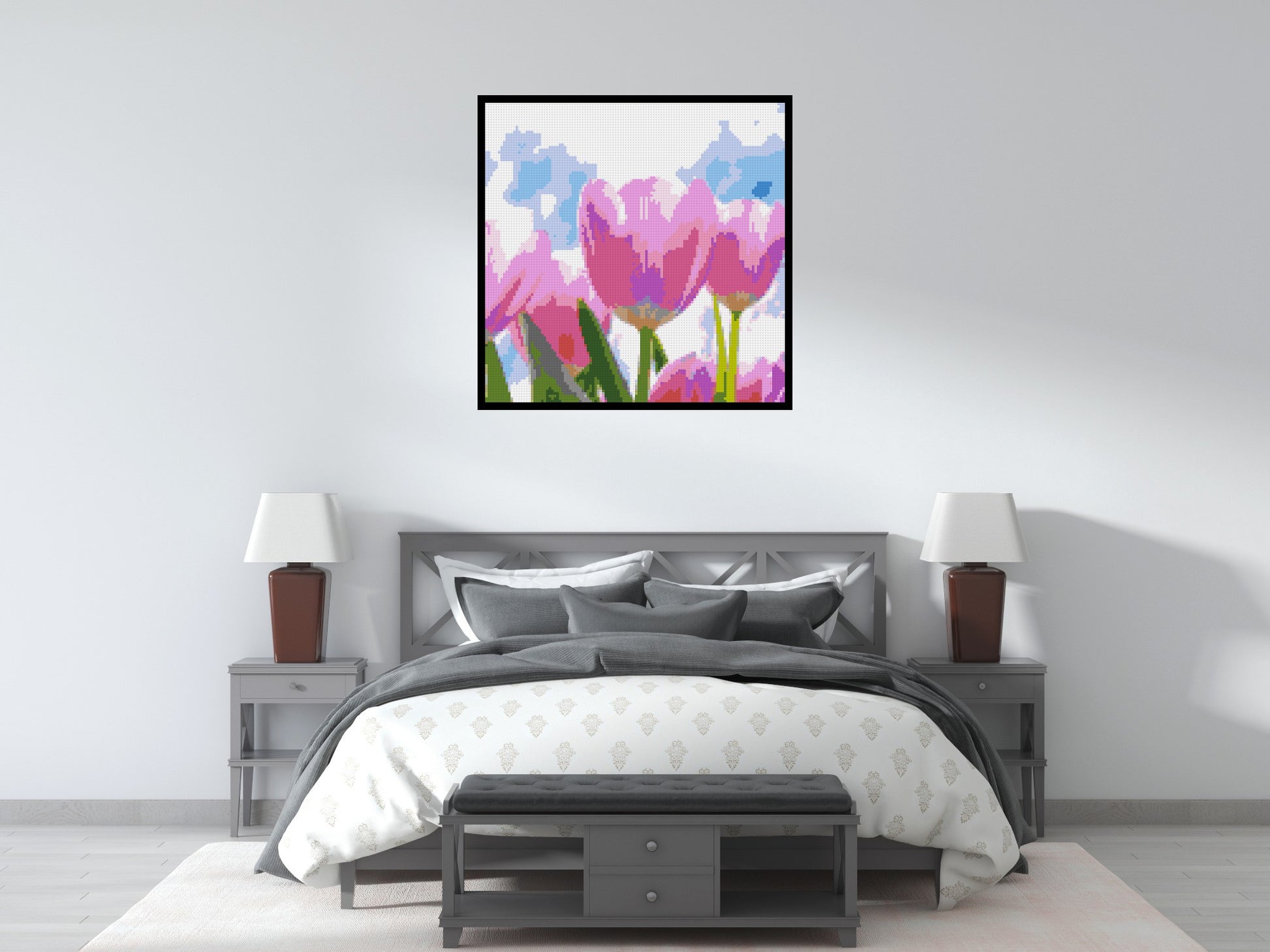 Pink Tulips - Brick Art Mosaic Kit 5x5 scene with frame