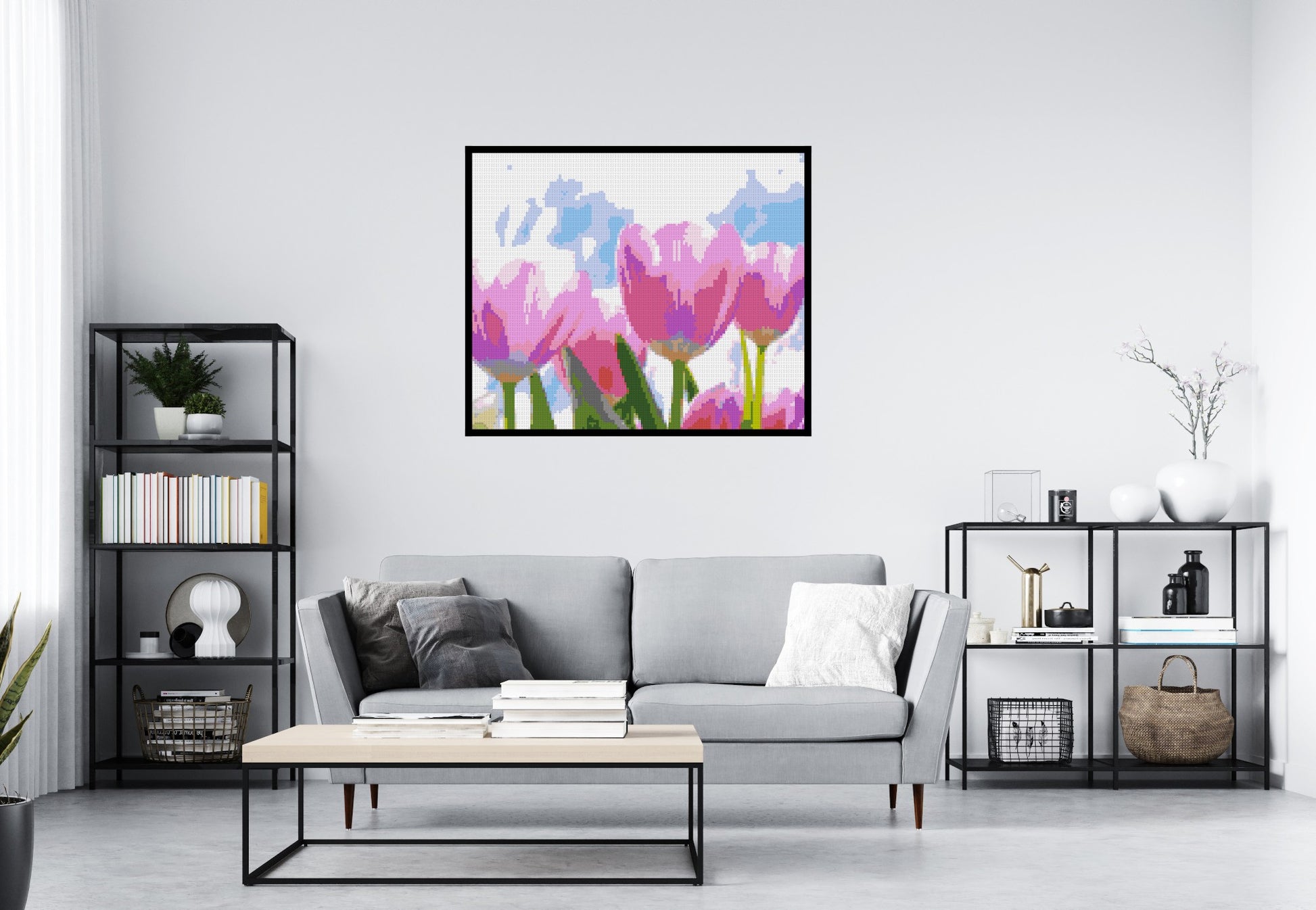 Pink Tulips - Brick Art Mosaic Kit 6x5 scene with frame