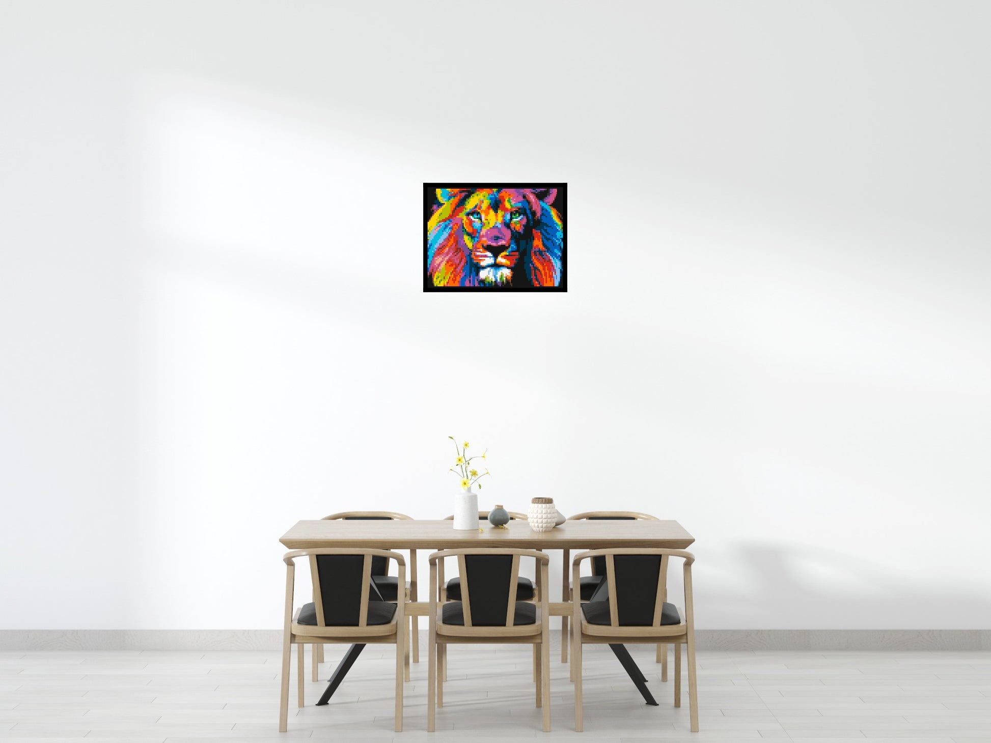 Lion Colourful Pop Art - Brick Art Mosaic Kit 4x3 scene with frame