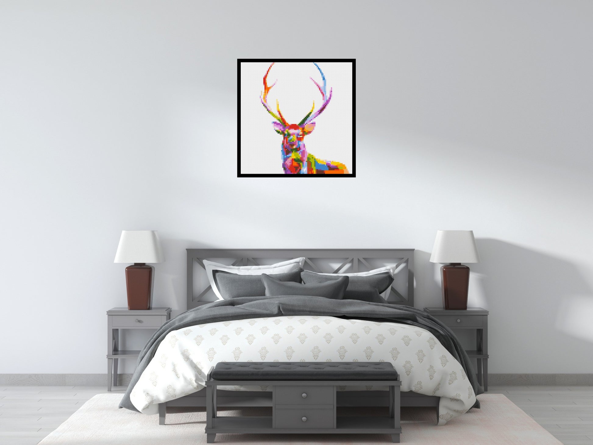 Stag Colourful Pop Art - Brick Art Mosaic Kit 4x4 scene with frame