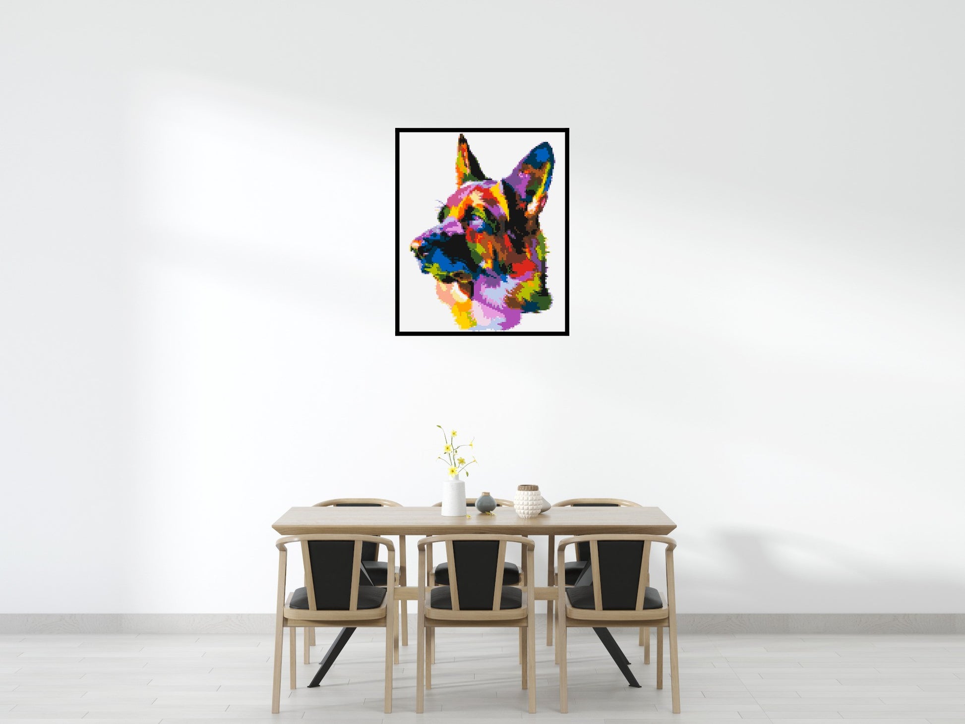 German Shepherd Colourful Pop Art - Brick Art Mosaic Kit 5x6 scene with frame