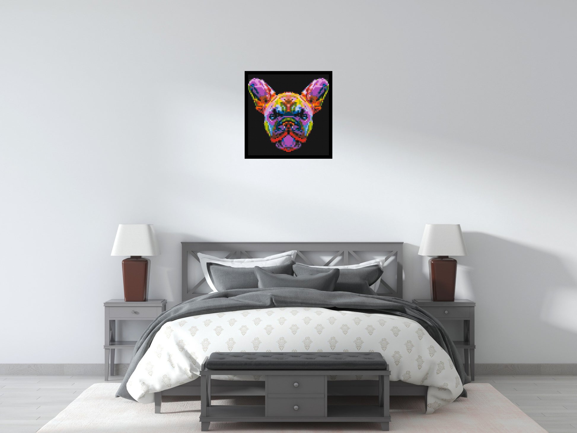 French Bulldog Colourful Pop Art - Brick Art Mosaic Kit 3x3 scene with frame