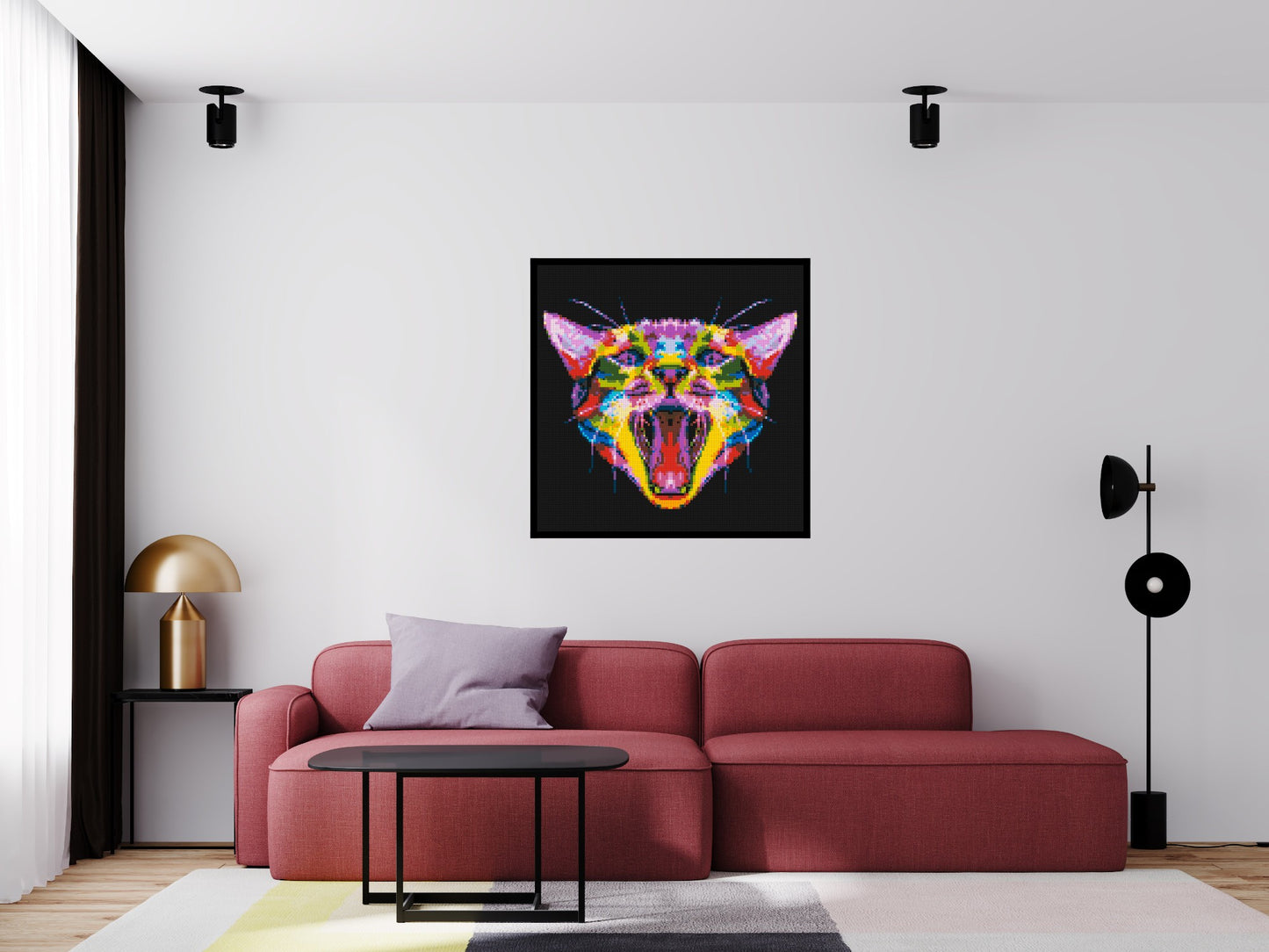 Meowing Cat Colourful Pop Art - Brick Art Mosaic Kit 5x5 large