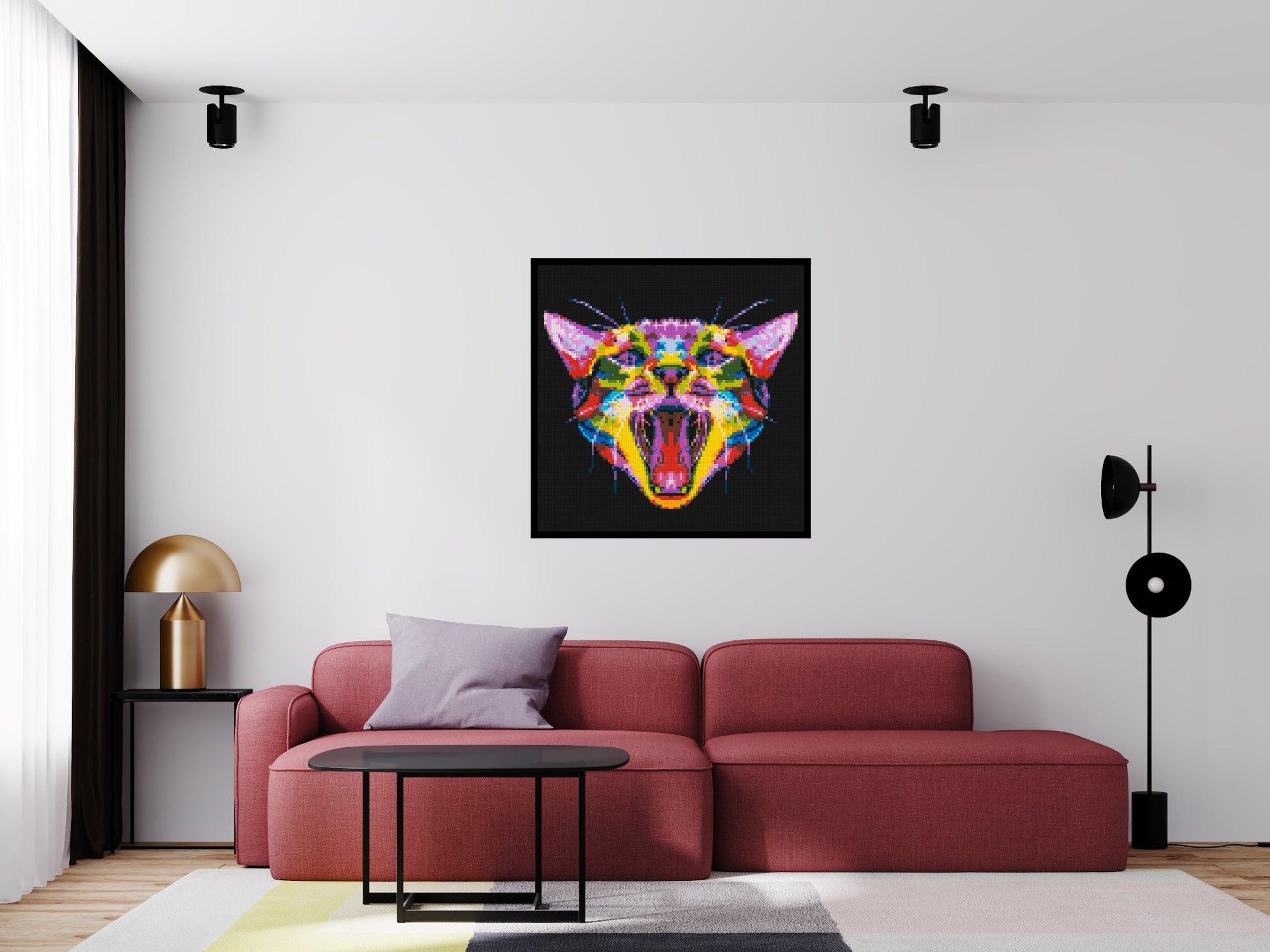 Meowing Cat Colourful Pop Art - Brick Art Mosaic Kit 5x5 scene with frame