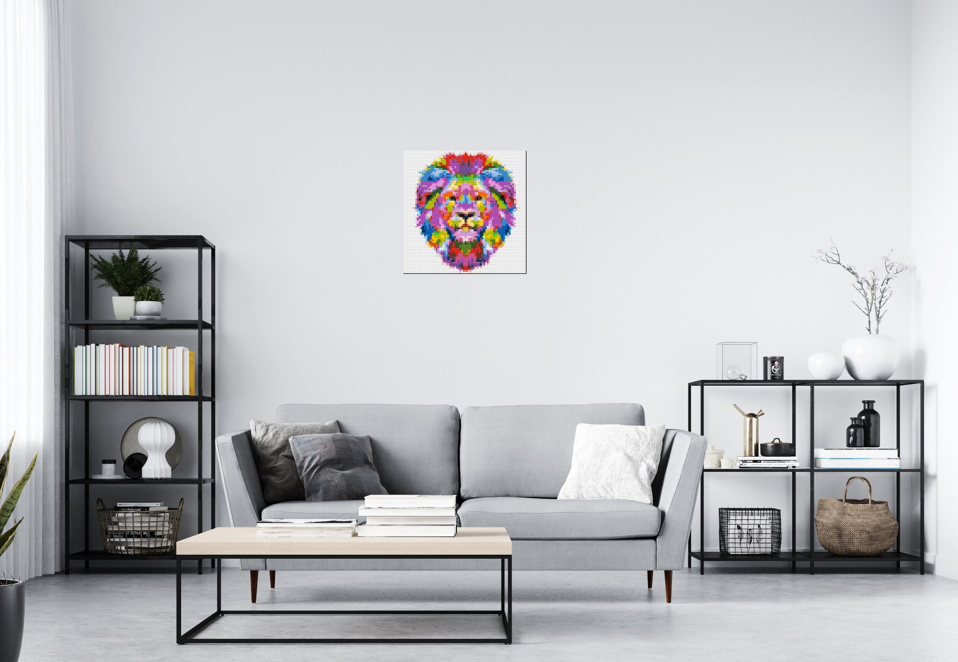 Regal Lion Colourful Pop Art - Brick Art Mosaic Kit 3x3 scene