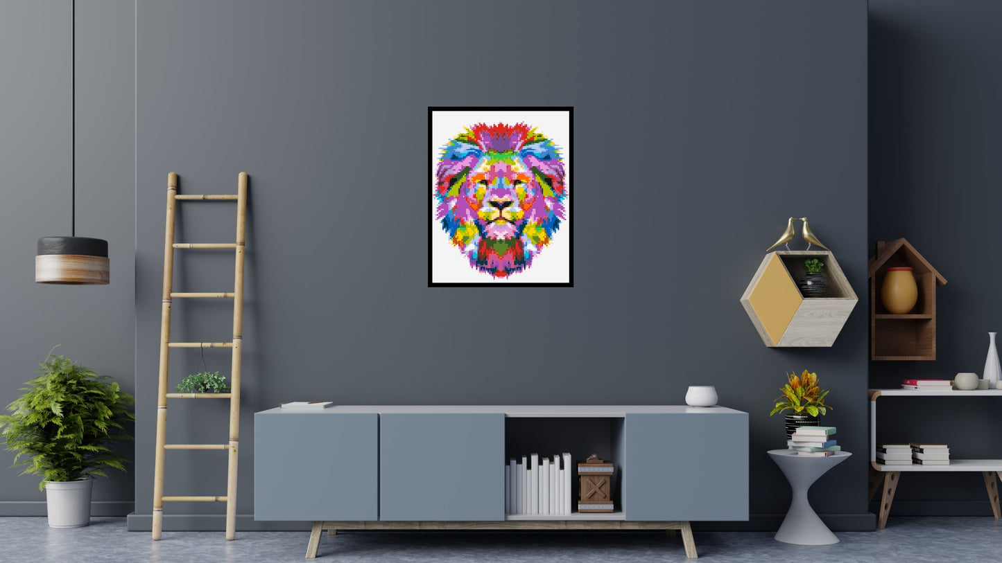 Regal Lion Colourful Pop Art - Brick Art Mosaic Kit 4x5 large