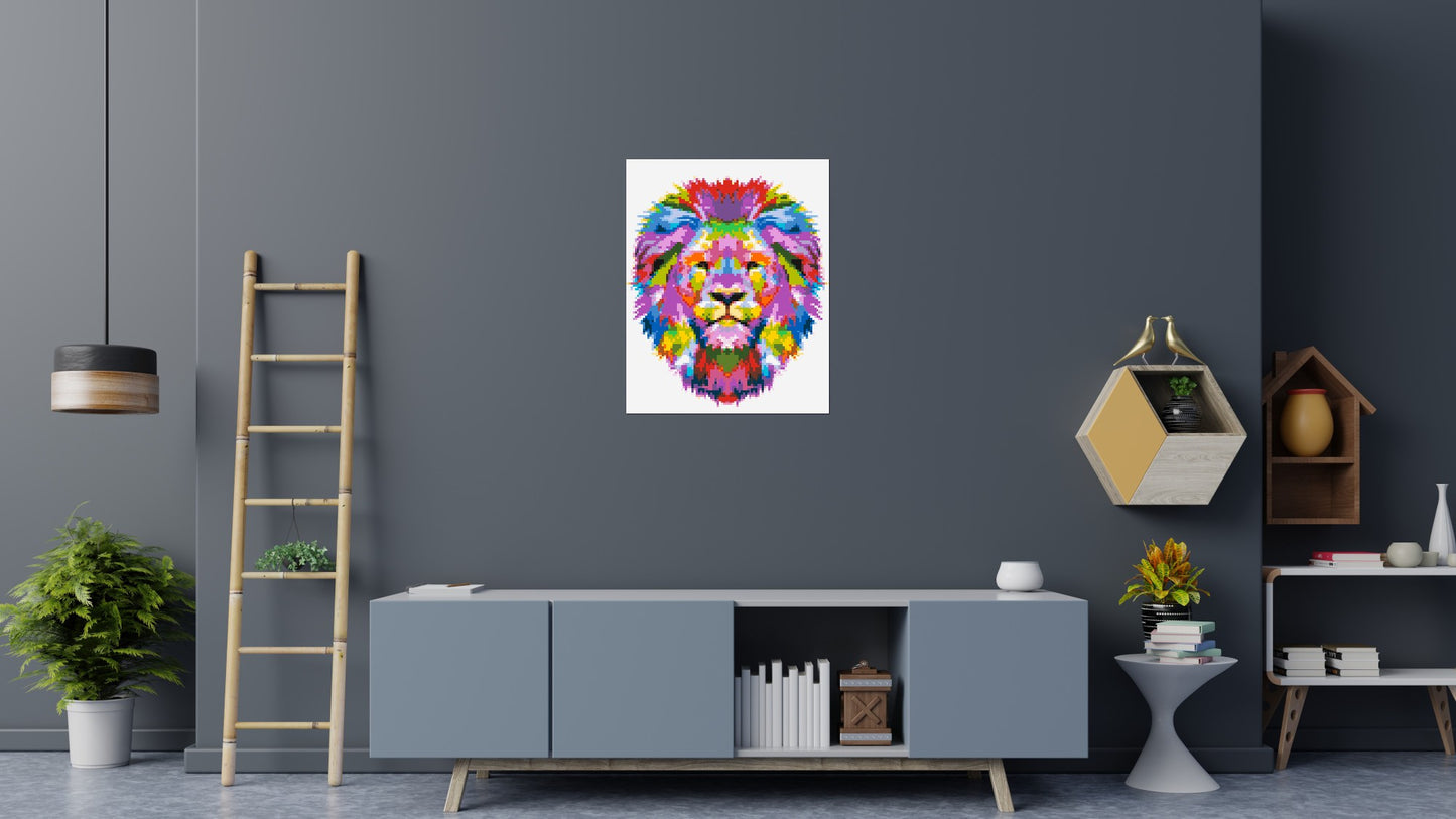 Regal Lion Colourful Pop Art - Brick Art Mosaic Kit 4x5 large