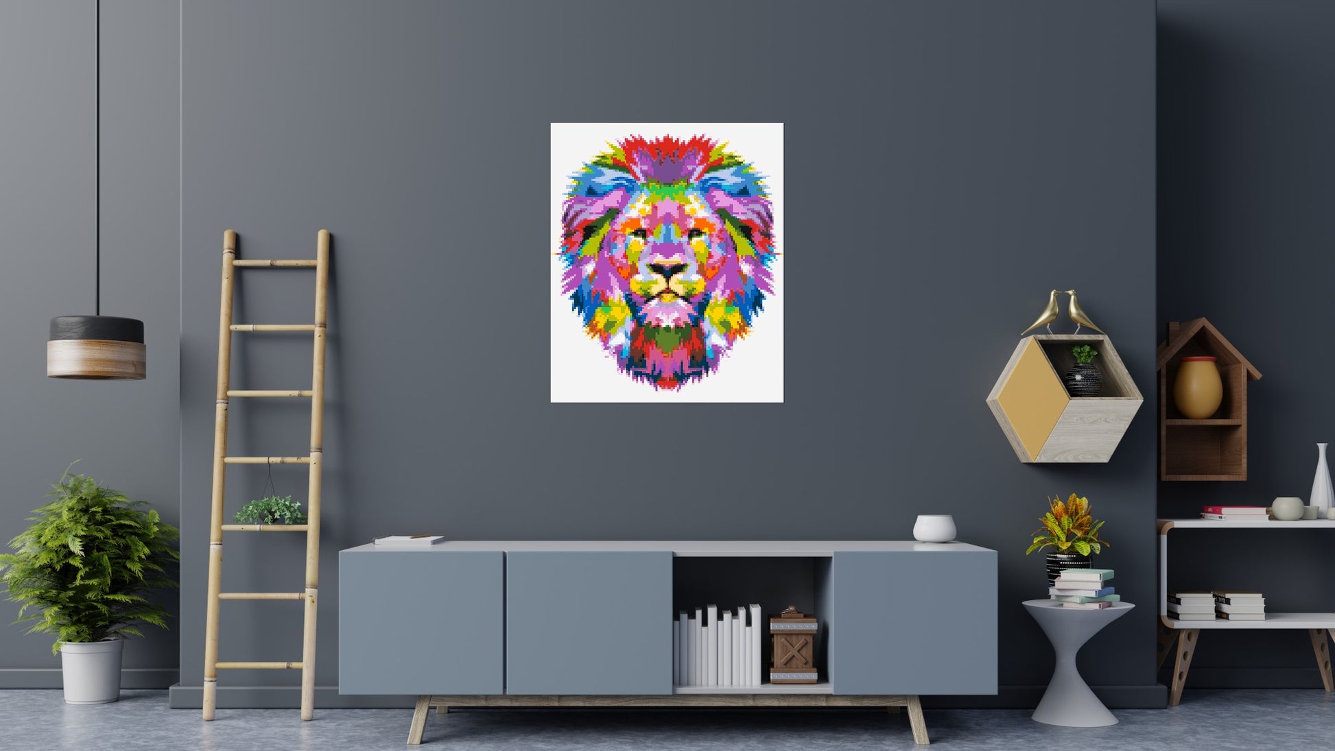 Regal Lion Colourful Pop Art - Brick Art Mosaic Kit 5x6 scene