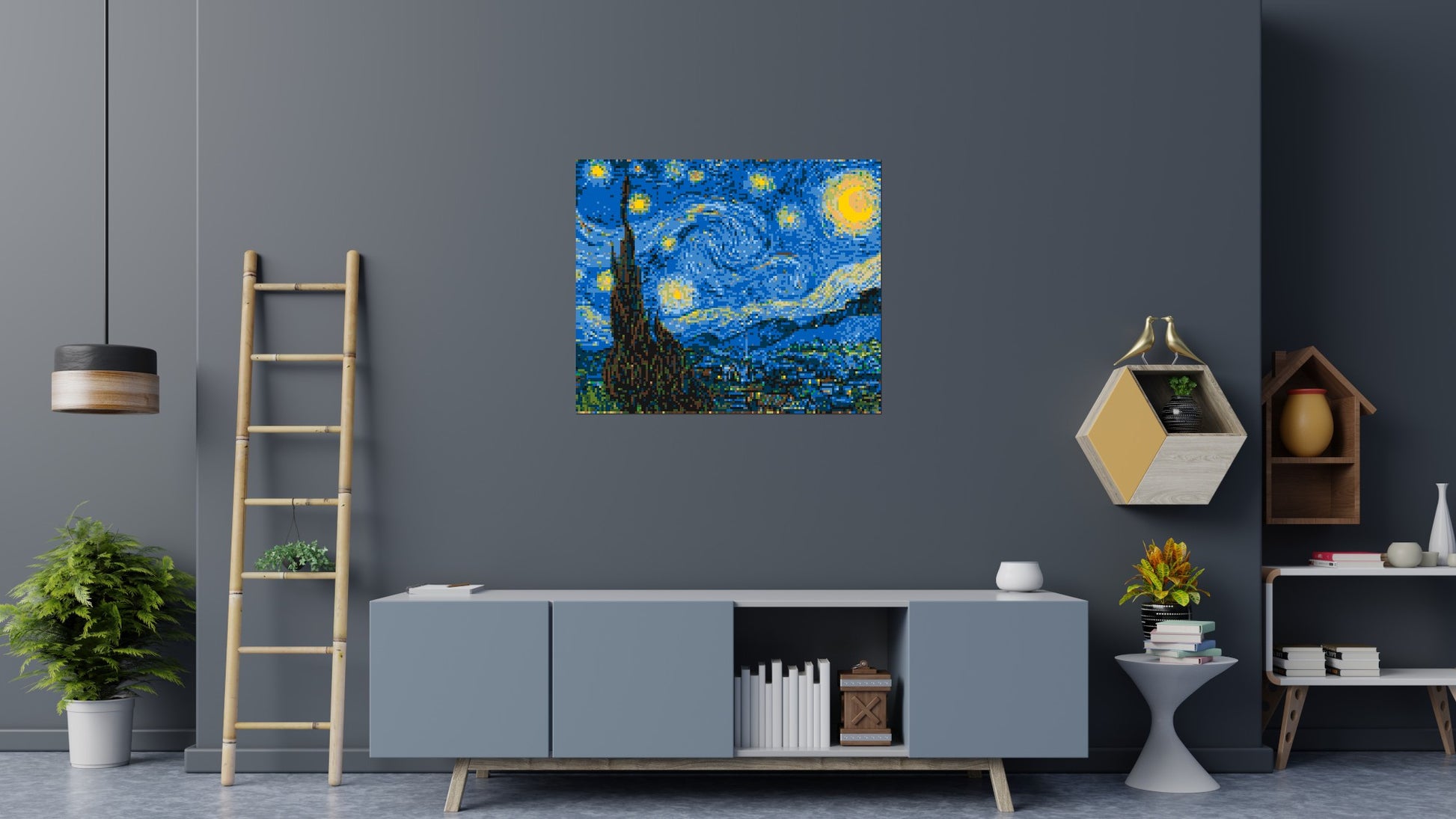 Starry Night by Vincent Van Gogh - Brick Art Mosaic Kit 6x5 scene