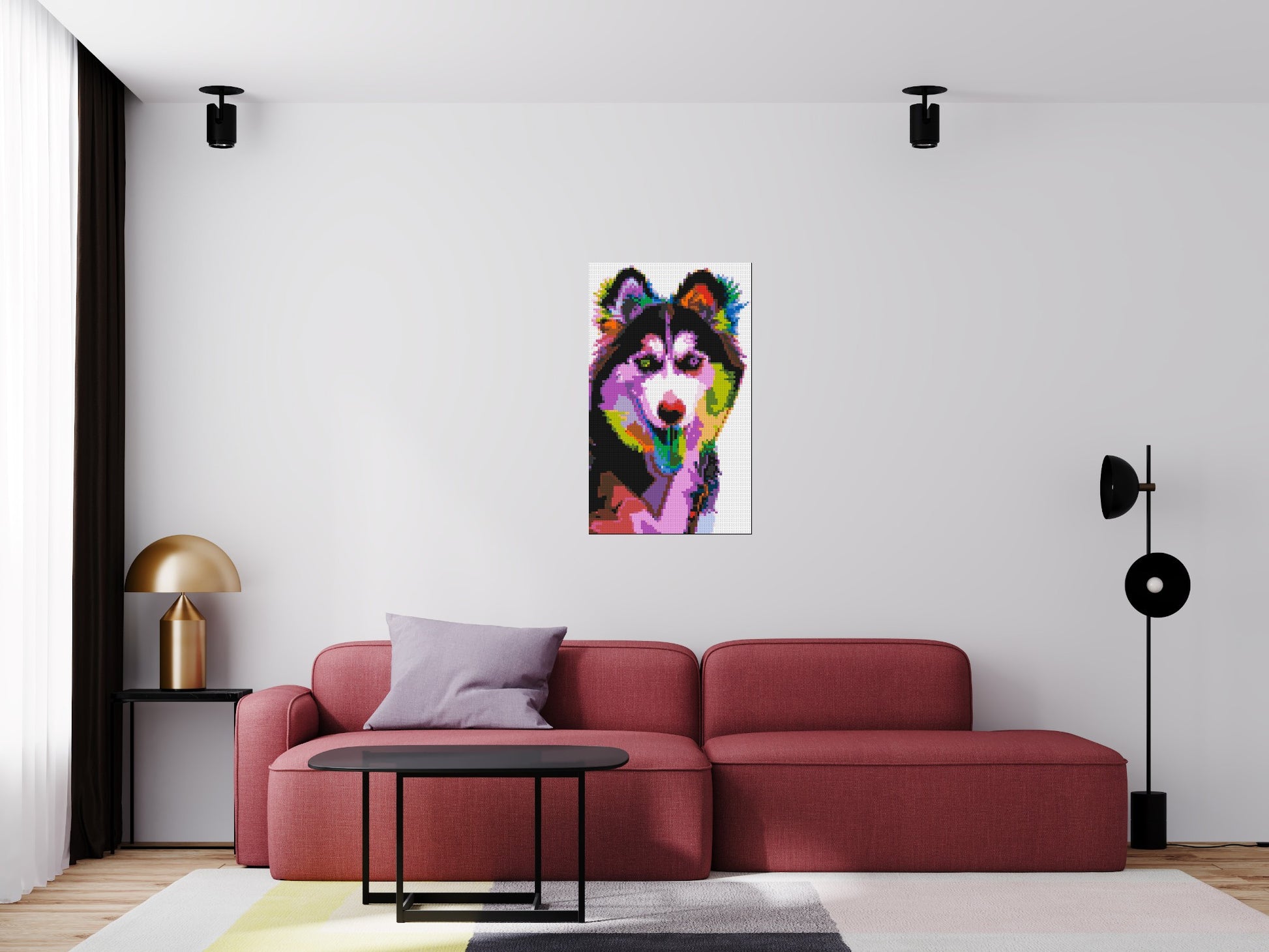 Husky Colourful Pop Art - Brick Art Mosaic Kit 3x5 scene