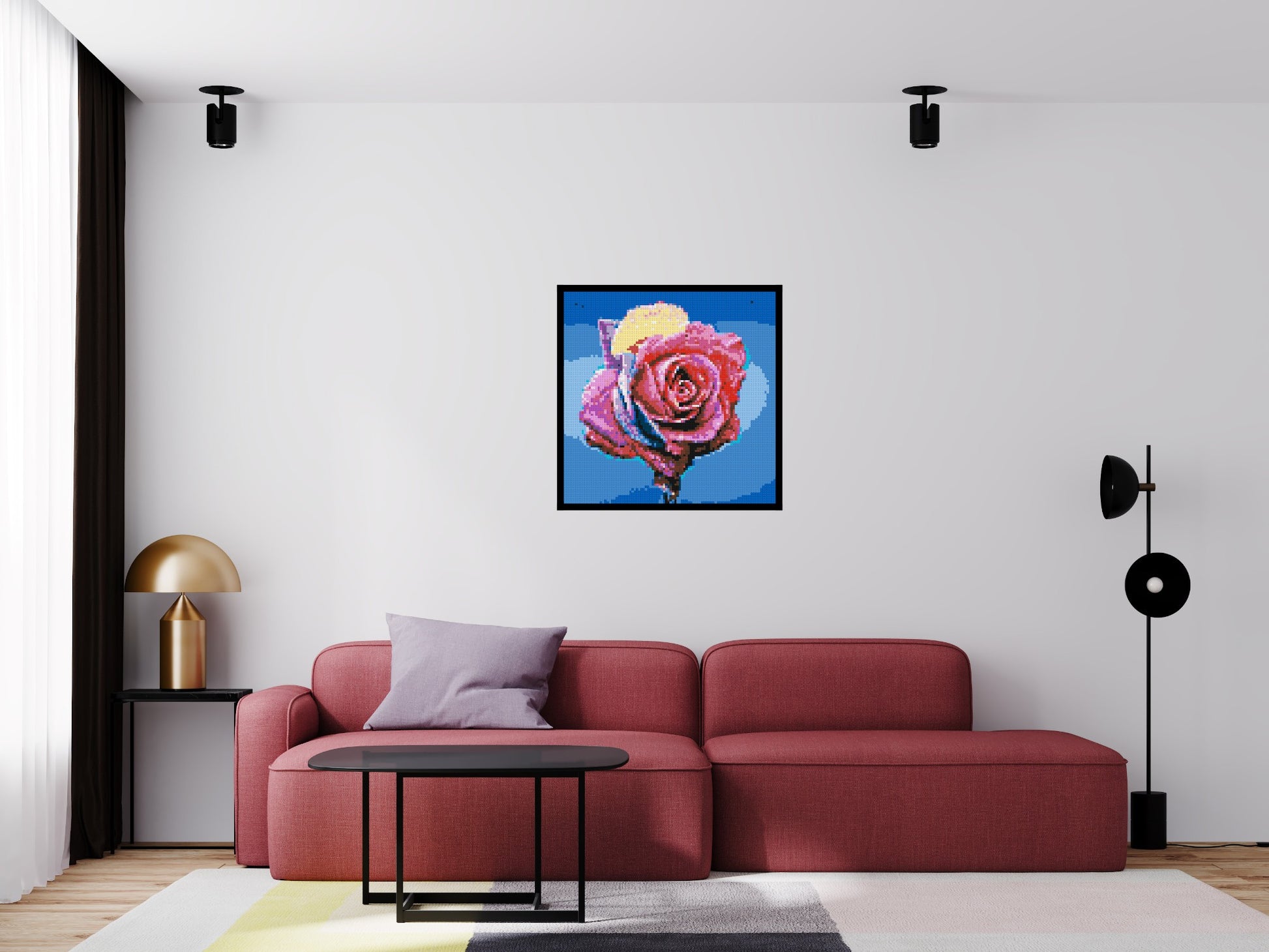 Colourful Rose - Brick Art Mosaic Kit 4x4 scene with frame