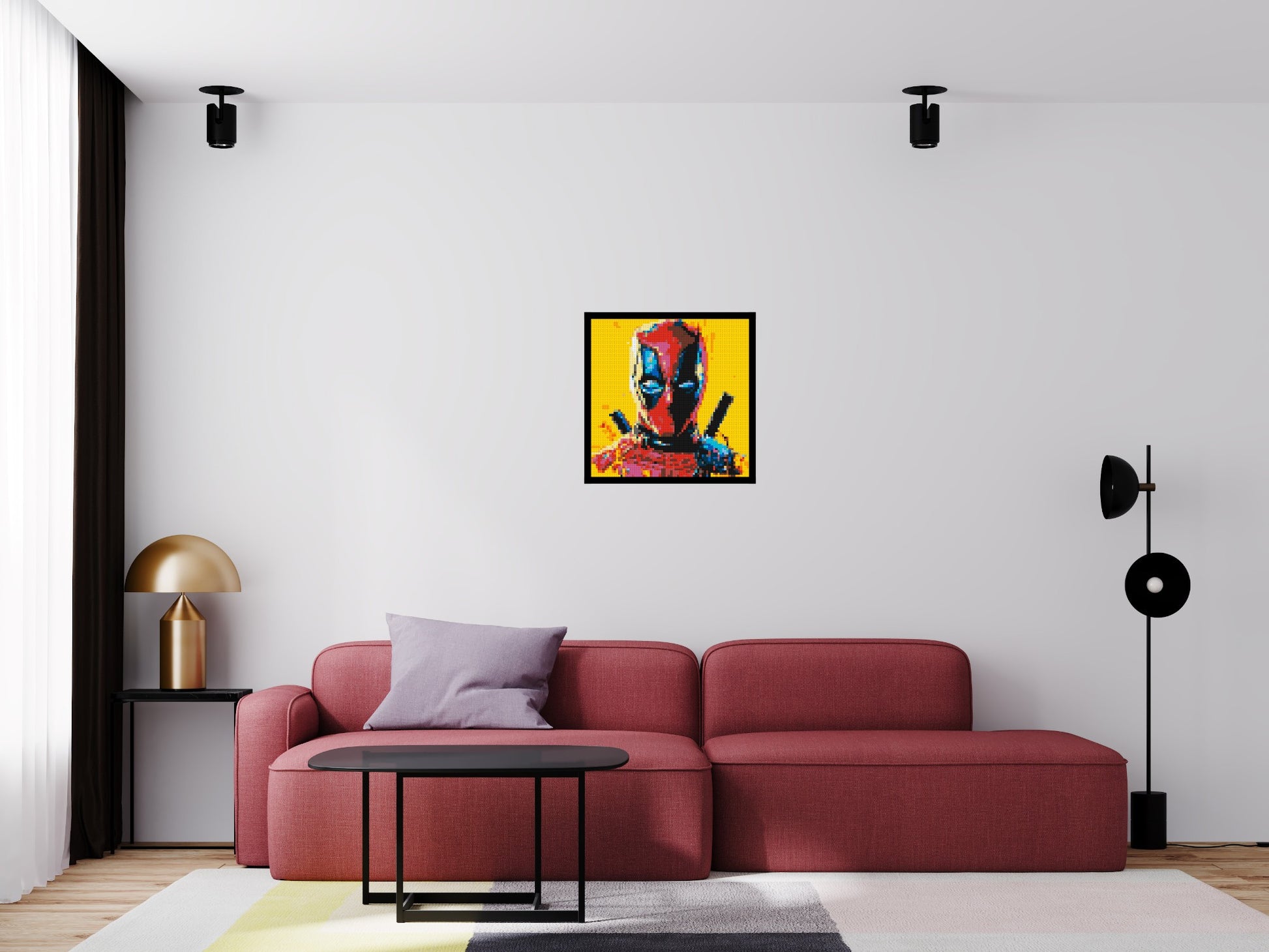 Deadpool Pixel Art - Brick Art Mosaic Kit 3x3 scene with frame